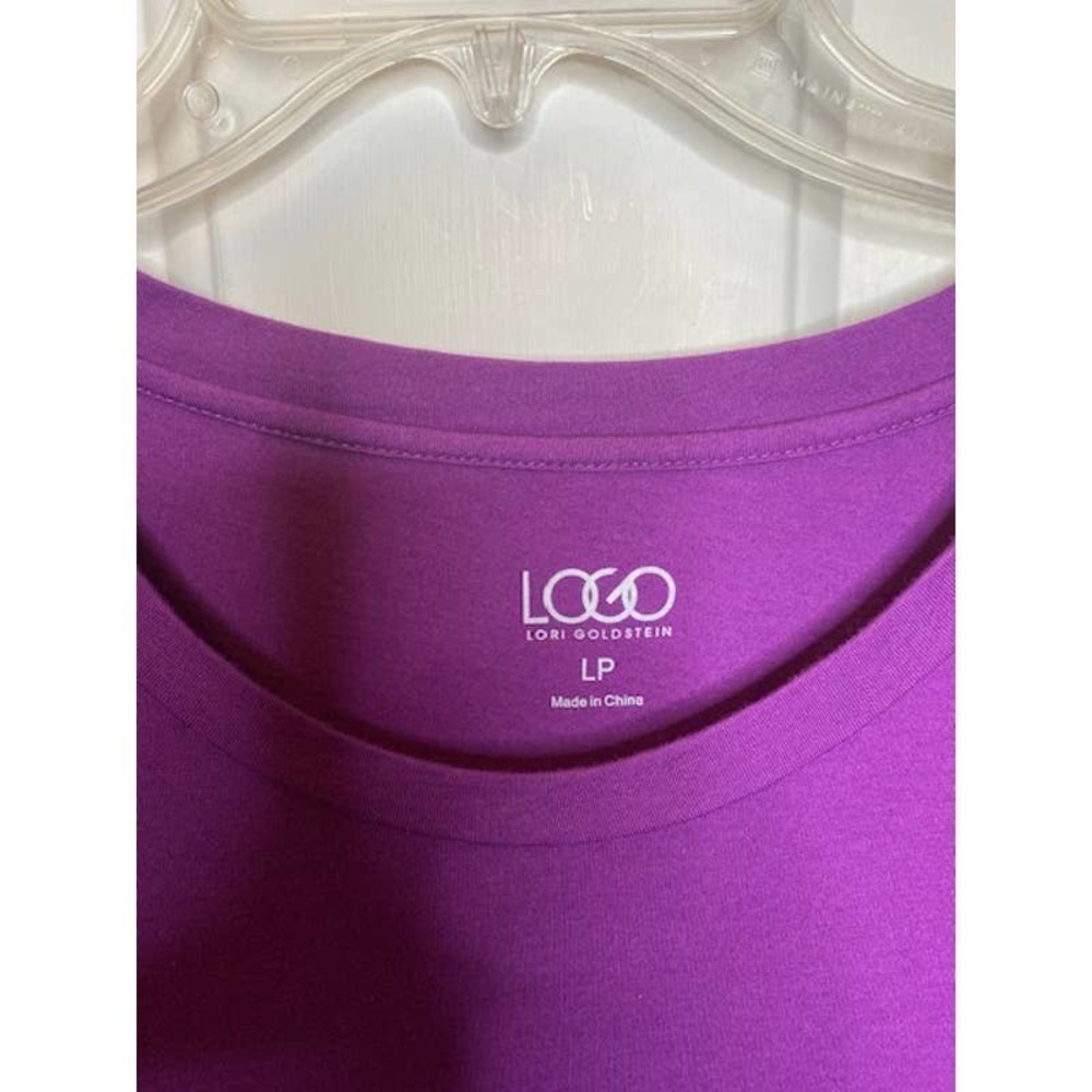 Logo Lori Goldstein Purple Tunic Top Pockets Crewneck 3\4 Sleeves Large Petite - Picture 5 of 5